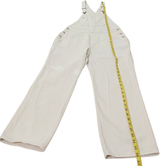 Old Navy Overalls Womens 8 Beige 100% Cotton Side Button Utility Denim Retro Y2K - Picture 12 of 13